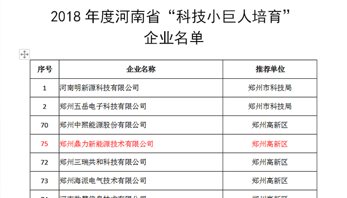 鄭州鼎力榮獲2018年度河南省科技小巨人培育企業(yè)